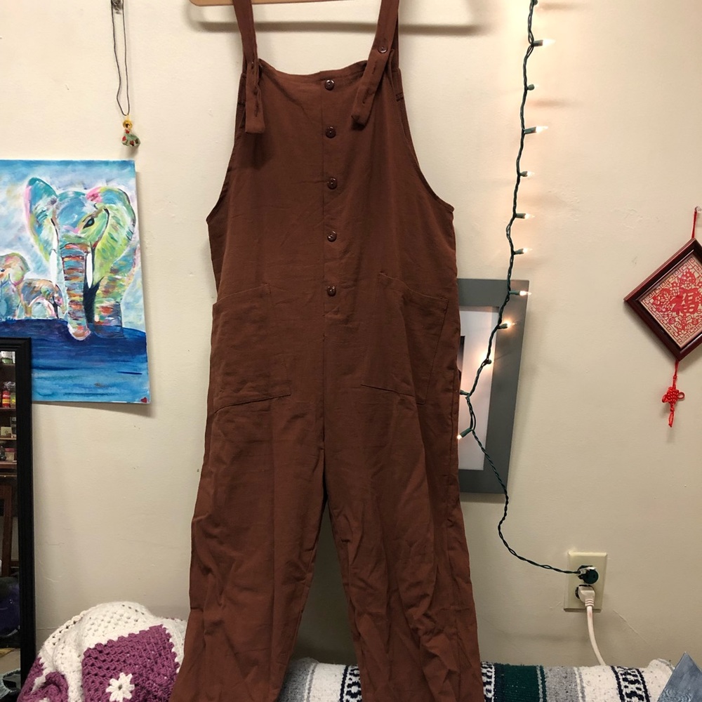 Brown cotton hippie boho overalls with pockets